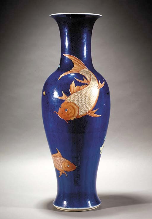 A large powder blue ground slender baluster vase
19th century