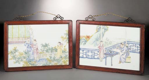 A pair of famille rose rectangular plaques
19th century