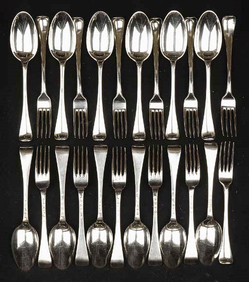 Twelve Dutch silver table forks and spoons