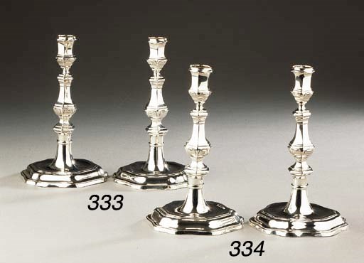 A pair of Dutch silver candlesticks