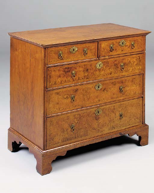 A BURR WALNUT, CROSSBANDED AND INLAID CHEST, EARLY 18TH CENTURY AND LATER