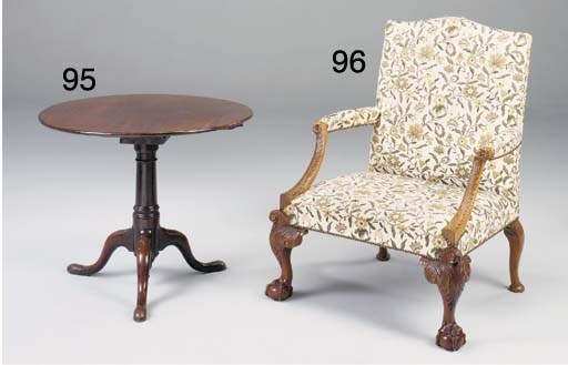 A CARVED MAHOGANY OPEN ARMCHAIR, 19TH CENTURY, in the Georgian style