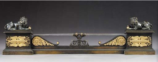 A Restauration gilt and patinated bronze fender, second quarter 19th century