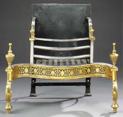 A George III style brass and steel firegrate, 19th century