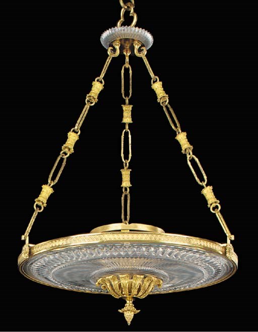 A Regency style gilt bronze and glass dish light, 20th century