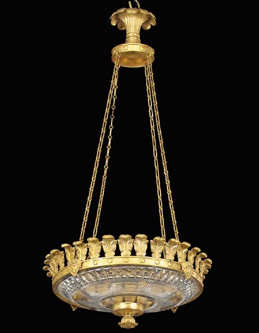 A Regency style gilt bronze and glass ceiling light, 20th century
