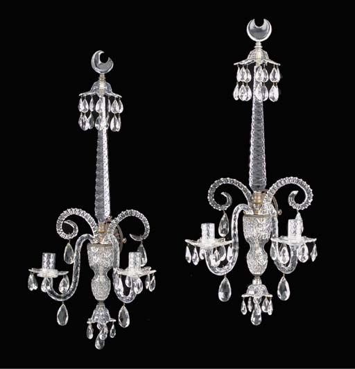 A pair of George III style cut glass wall lights, 20th century