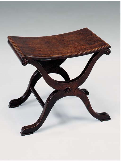 A GEORGE III MAHOGANY X-FRAMED STOOL