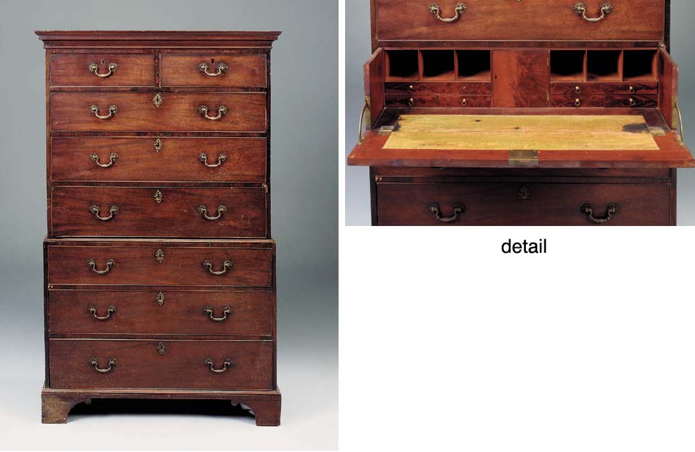A GEORGE III MAHOGANY SECRETAIRE TALLBOY CHEST