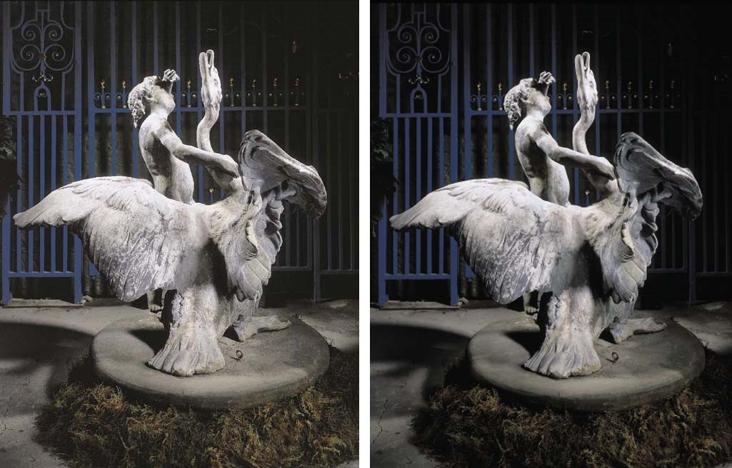 An English lead fountain group of 'The Boy with Swan', circa 1880