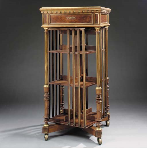 A brass mounted revolving bookcase, early 20th century