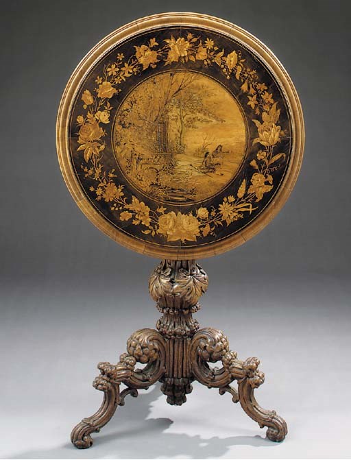 An Italian marquetry and olive occassional table, probably Sorrento, second half 19th century