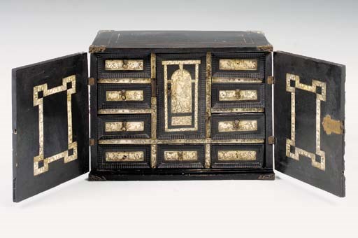 A CONTINENTAL EBONISED IVORY AND INLAID TABLE CABINET, LATE 16TH/EARLY 17TH CENTURY, POSSIBLY NORTH ITALIAN