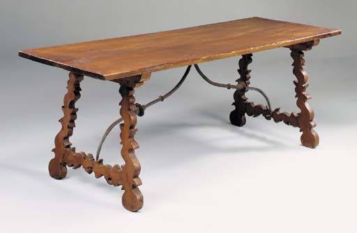 A SPANISH WALNUT REFECTORY TABLE, 19TH CENTURY, POSSIBLY INCORPORATING ELEMENTS OF AN EARLIER DATE
