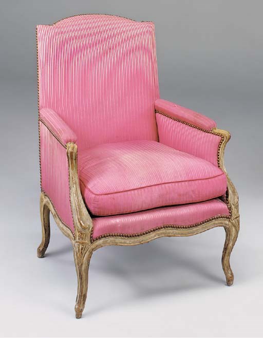 A LATE LOUIS XV GREY-PAINTED BERGERE