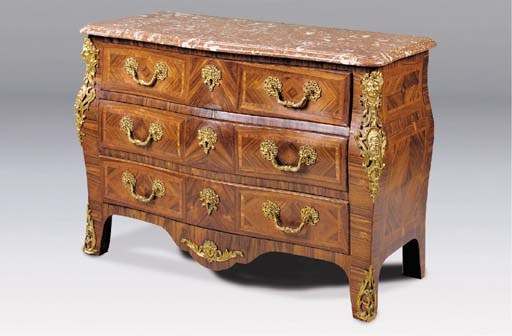 A FRENCH KINGWOOD AND CROSSBANDED AND ORMOLU MOUNTED COMMODE EN TOMBEAU, 19TH CENTURY, POSSIBLY WITH ELEMENTS OF AN EARLIER DATE