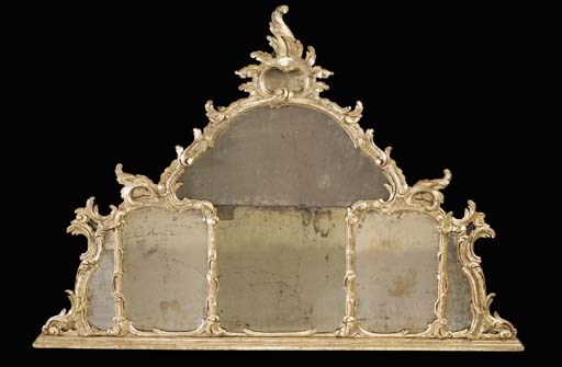 A VENETIAN SILVERED OVERMANTEL MIRROR, 18TH CENTURY, in the Rococo style