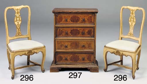 AN ITALIAN WALNUT AND MARQUETRY CHEST, ELEMENTS POSSIBLY 17TH CENTURY AND LATER