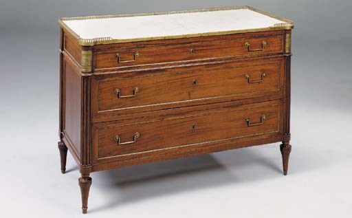 A LOUIS XVI MAHOGANY AND BRASS MOUNTED RECTANGULAR COMMODE