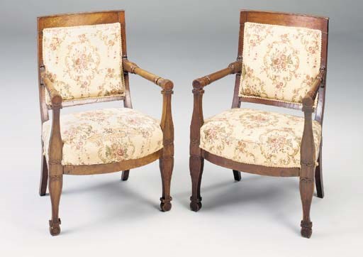 A PAIR OF CHARLES X MAHOGANY FAUTEUILS
