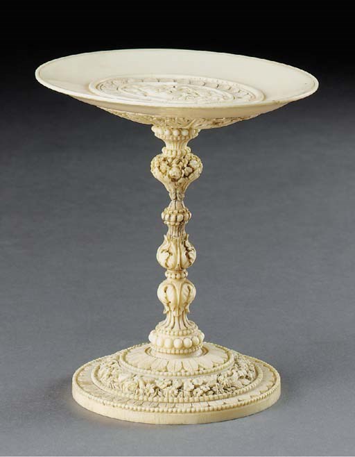 A carved ivory tazza, mid 19th century
