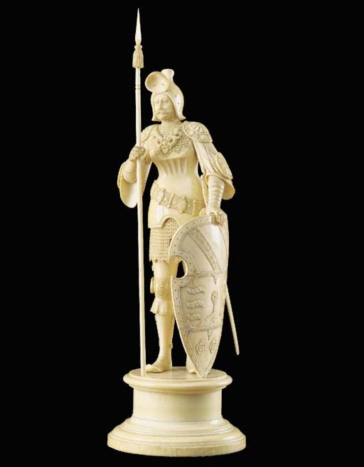 A German carved ivory figure of a knight, mid 19th century