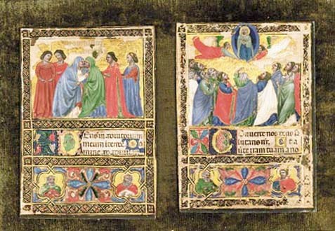 THE VISITATION and ASSUMPTION OF THE VIRGIN on two leaves from a Book of Hours, ILLUMINATED MANUSCRIPT ON VELLUM