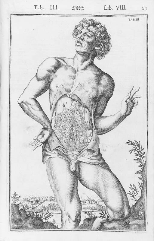 SPIEGEL, Adriaan van den (1578-1625). De humani corporis fabrica libri decem. Edited by Daniel Bucretius (c. 1600-1631). Venice: Evangelista Deuchinus, 1627. 2° (379 x 244mm). Engraved title with architectural border by F. Valesio after O. Fialetti. Woodcut initials and ornaments. (Quire Mm with tear at lower margin.)