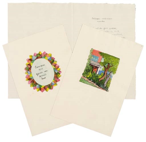 HESSE, Hermann (1977-1962). Autograph manuscript signed, of his sequence of poems 'Sommer 1933', n.p., November 1933, a fair copy of 13 poems, ILLUSTRATED BY HESSE WITH A DECORATED TITLE PAGE AND 9 WATERCOLOURS (approximately 60 x 95mm - 105 x 95mm), with an autograph inscription signed to Josef Englert, 'Diese Gedichte, zwischen Ende Juni und Ende August 1933 entstanden, wurden für einige Freunde in dieser Form abgeschrieben. Dieses Exemplar schrieb ich im Auftrag von Herrn Josef Englert in St. Moritz', on 12 bifolia, folio. Provenance. Josef Englert; and by descent.