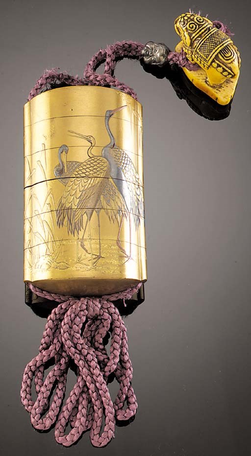 A five-case gold ground lacquer inro
signature of Koma Kyuhaku, 19th Century