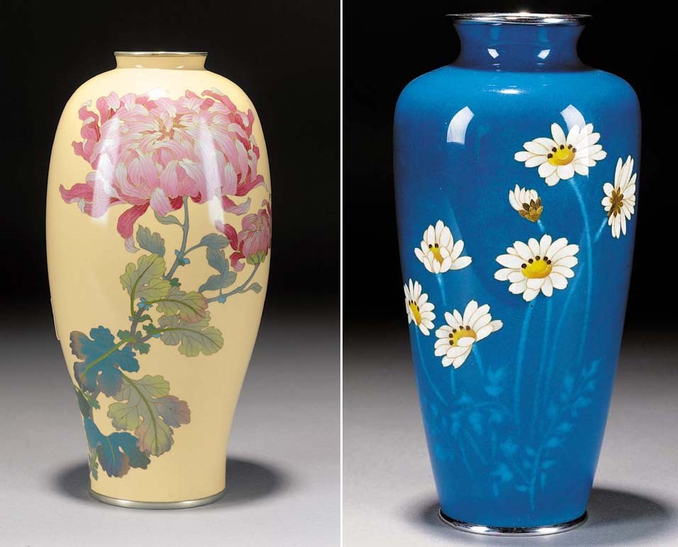 A slender ovoid cloisonne vase
Meiji/Taisho Period