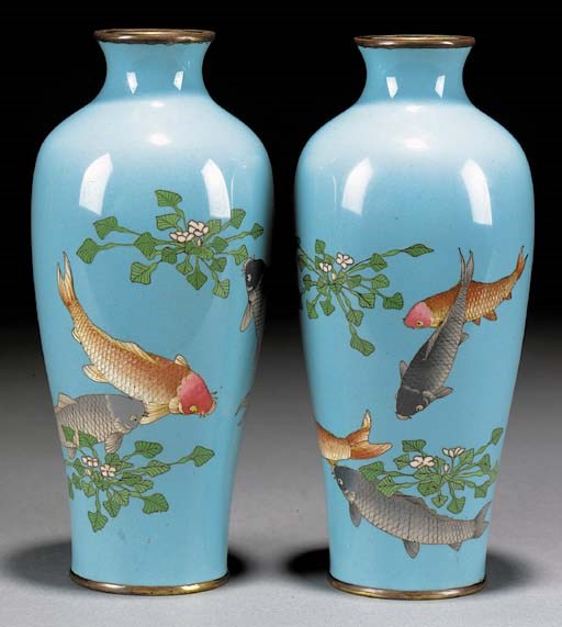 A pair of partly ginbari cloisonne vases
Meiji Period