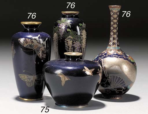 A blue ground cloisonne bottle vase
Meiji Period