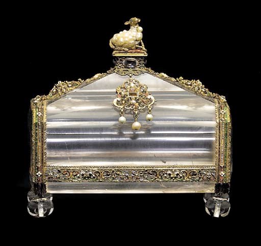 An Austrian enamelled gold-mounted rock-crystal casket