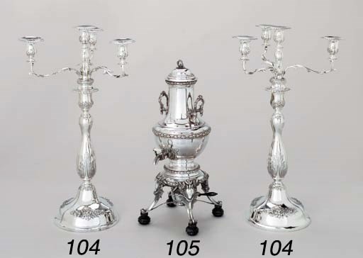 A French silver hot-water vase, stand and lamp