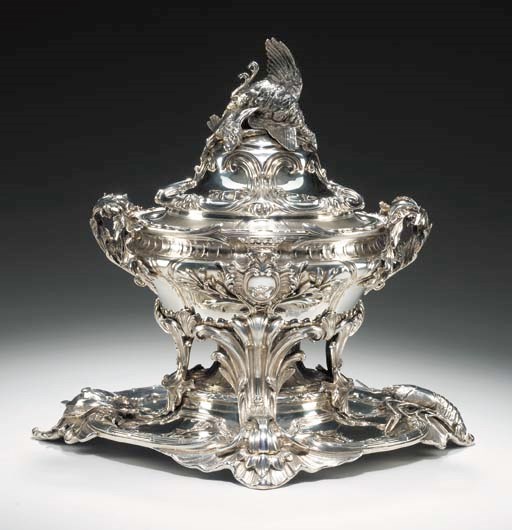 A French silver soup-tureen, cover and stand