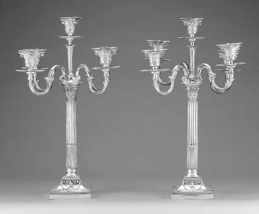 TWO LATE VICTORIAN SILVER FIVE-LIGHT CANDELABRA