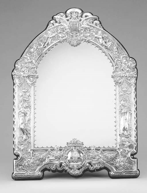 A VICTORIAN SILVER DRESSING TABLE MIRROR