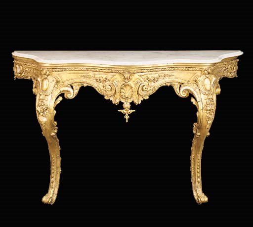 A FRENCH GILTWOOD AND GESSO CONSOLE TABLE, 19TH CENTURY