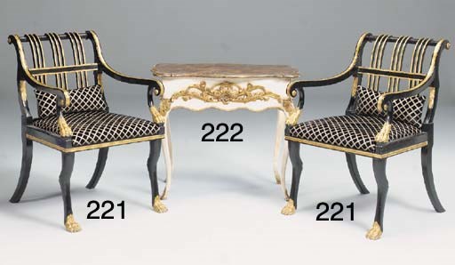 A WHITE PAINTED AND PARCEL GILT SERPENTINE TABLE, 18TH CENTURY AND LATER