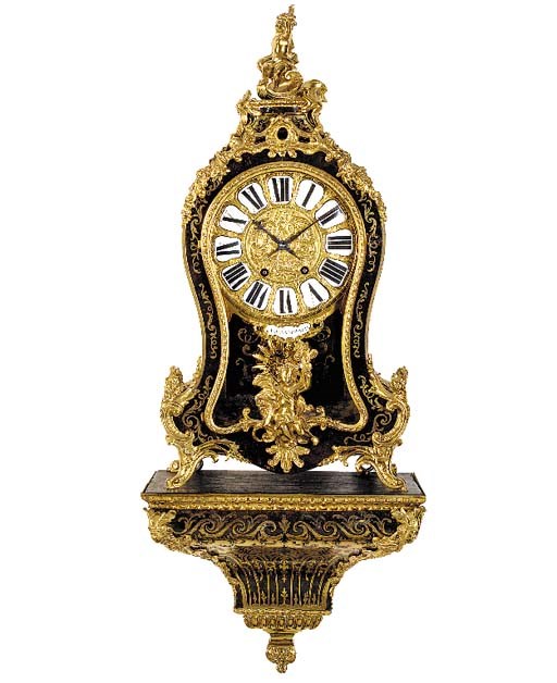 A French bronze-mounted and brass inlaid mock tortoiseshell striking bracket clock with wall bracket, last quarter 19th century
