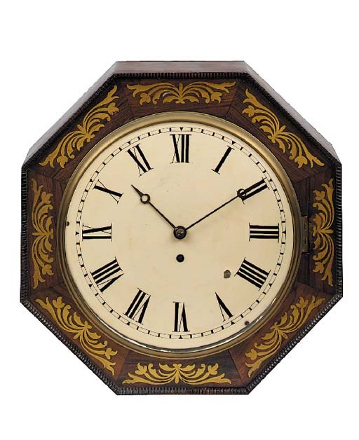 A William IV rosewood and cut-brass inlaid dial timepiece, circa 1835