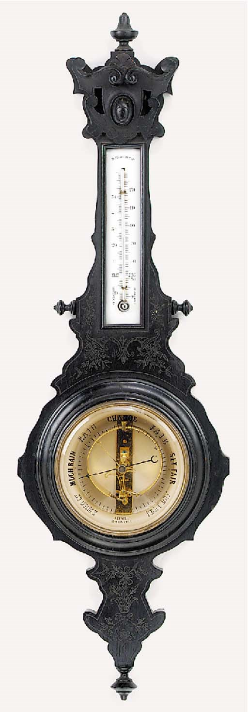 An unusual French ebonised Metallic Barometer, last quarter 19th century