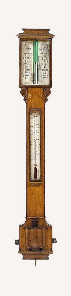 A Victorian oak stick barometer, last quarter 19th century