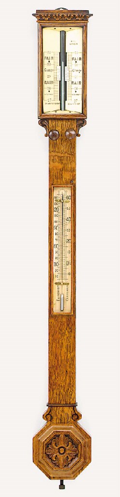 A Victorian oak stick barometer, last quarter 19th century