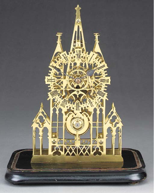 A Victorian brass skeleton timepiece, late 19th century