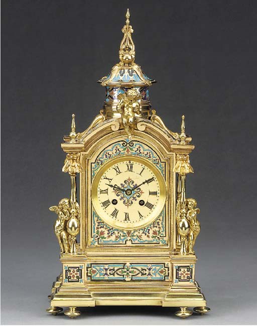 A French brass and champlevé enamel striking mantel clock, last quarter 19th century