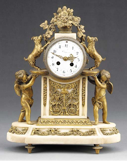 A French gilt-bronze and white marble striking mantel clock, last quarter 19th century