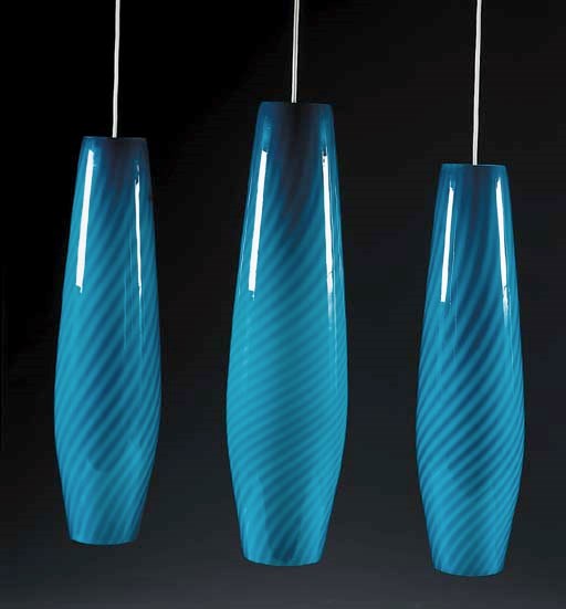 A THREE-LIGHT GLASS CEILING FIXTURE
