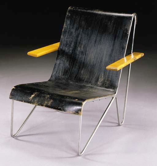 'BEUGELFAUTEUIL', A LAMINATED PLYWOOD, BEECH AND STEEL ARMCHAIR